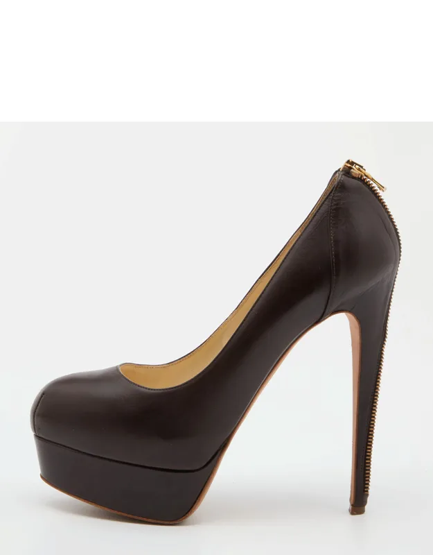 Leather Chain Heel Platform Pump