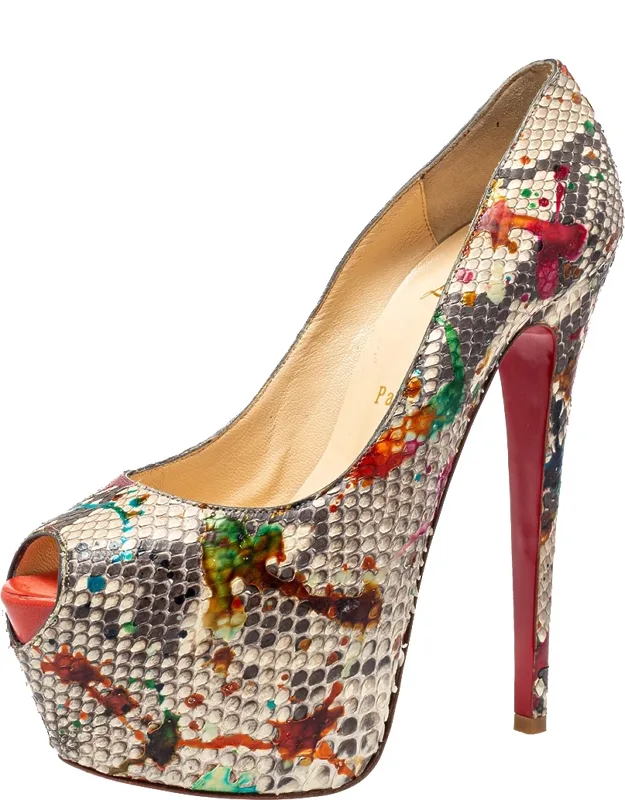 Multicolor Python Carnival Highness Peep Toe Platform Pumps