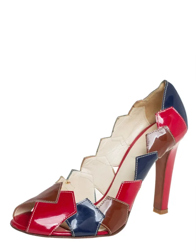 Multicolor Patent Leather Patchwork Peep Toe Pumps