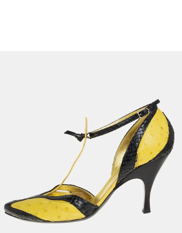 Ostrich And Python Ankle Strap Pumps