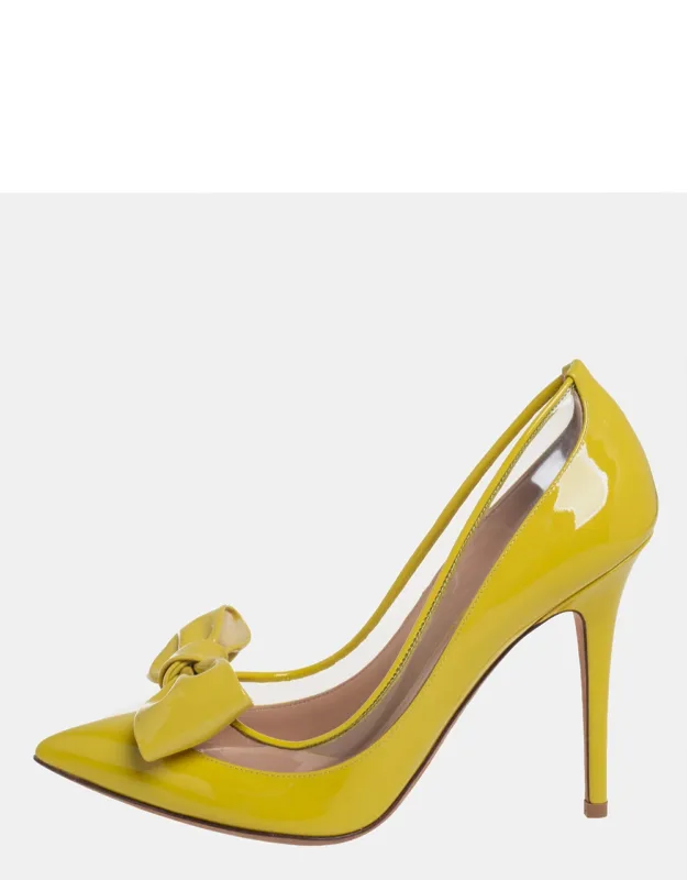 Patent Leather And Pvc Bow Pointed Toe Pumps