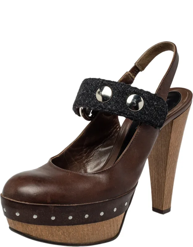 Fabric And Leather Mary Jane Buckle Strap Pumps