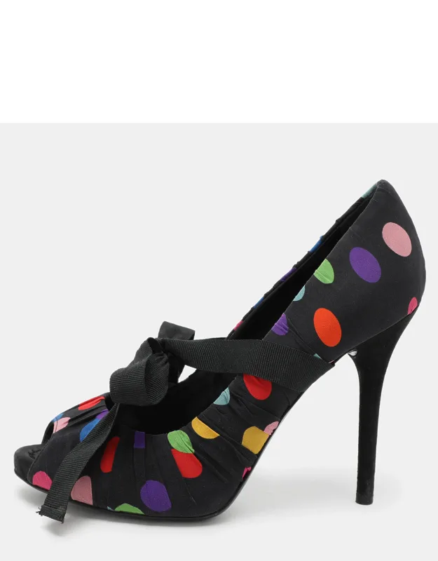 Multicolor Fabric Peep Toe Pumps