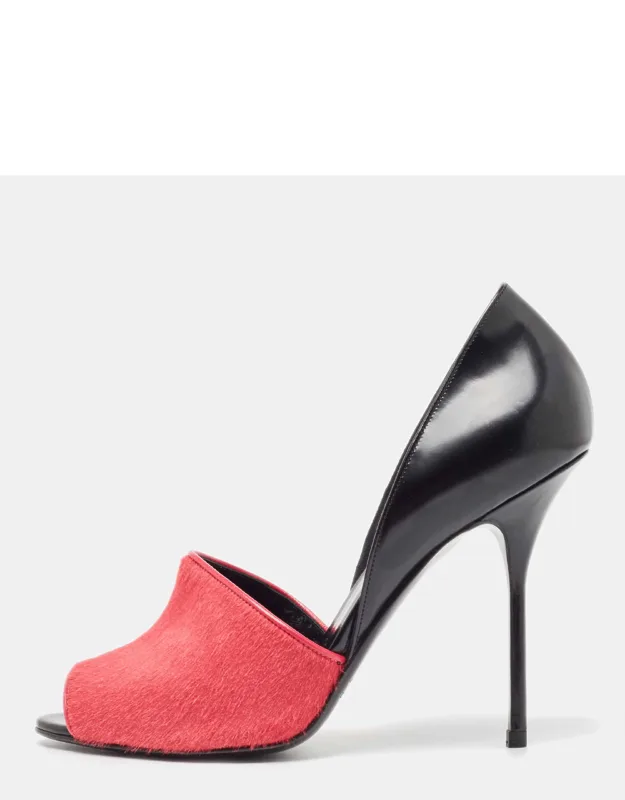 Calf Hair Open Toe Pumps