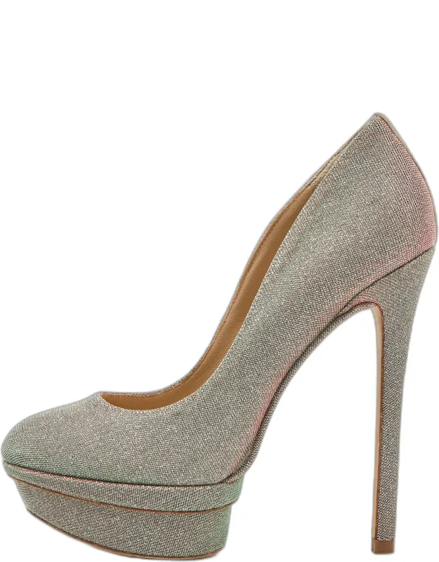 Holographic Lurex Fabric Platform Pumps
