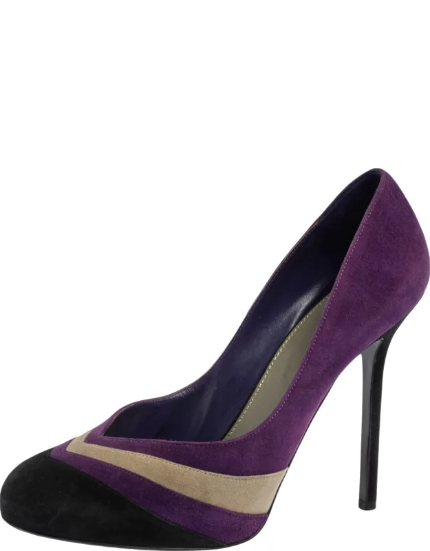 Tricolor Suede V Neck Pumps