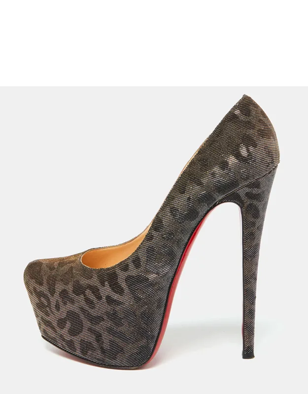 Metallic Lurex Fabric Leopard Print Daffodile Platform Pumps
