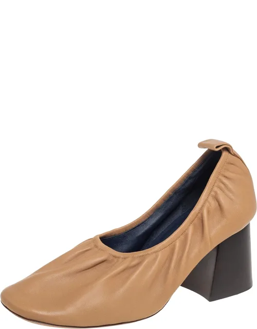Leather Scrunch Ballerina Block Heel Pumps