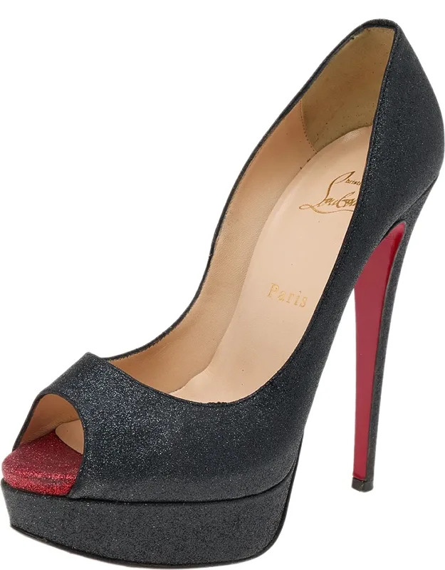 Shimmer Fabric Peep Toe Platform Pumps