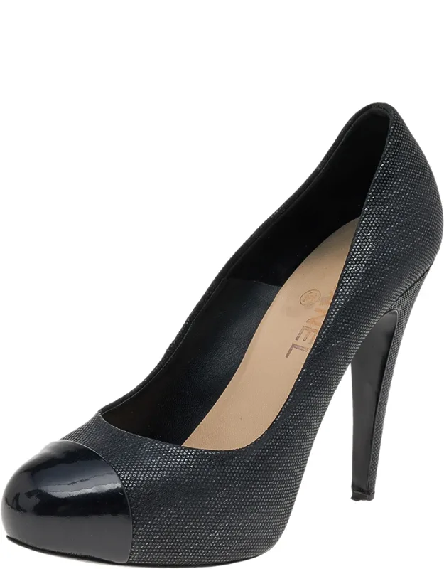 Textured Leather Cap Toe Pumps