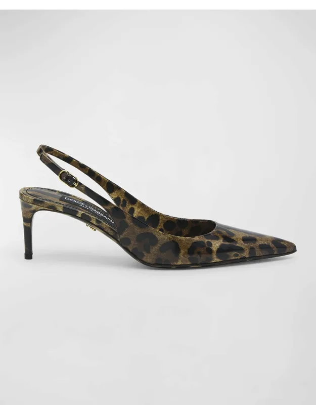 Animal-print Patent Slingback Pumps