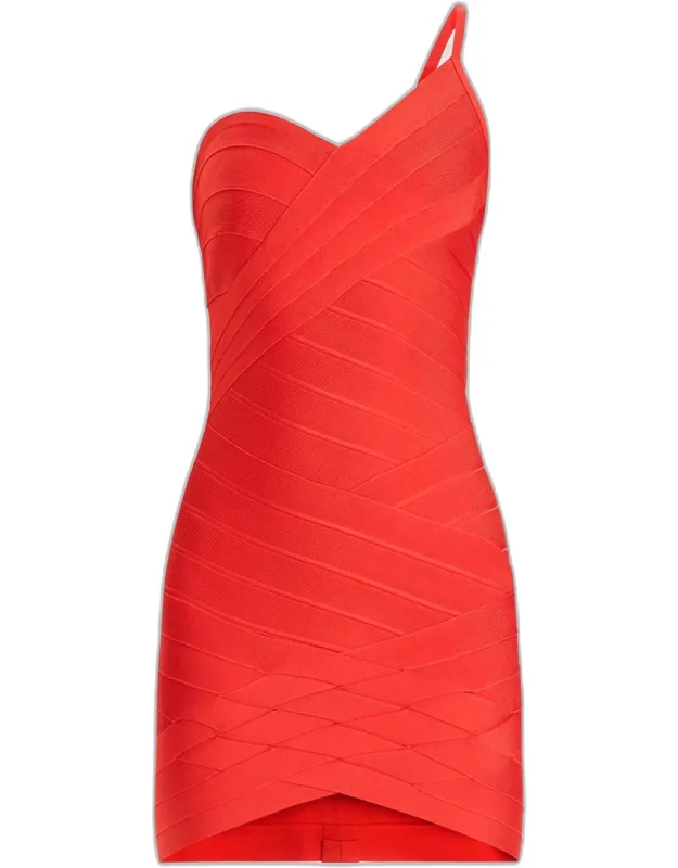 Woven Bandage One-shoulder Mini Dress