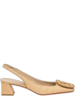 Raffia Buckle Slingback Pumps