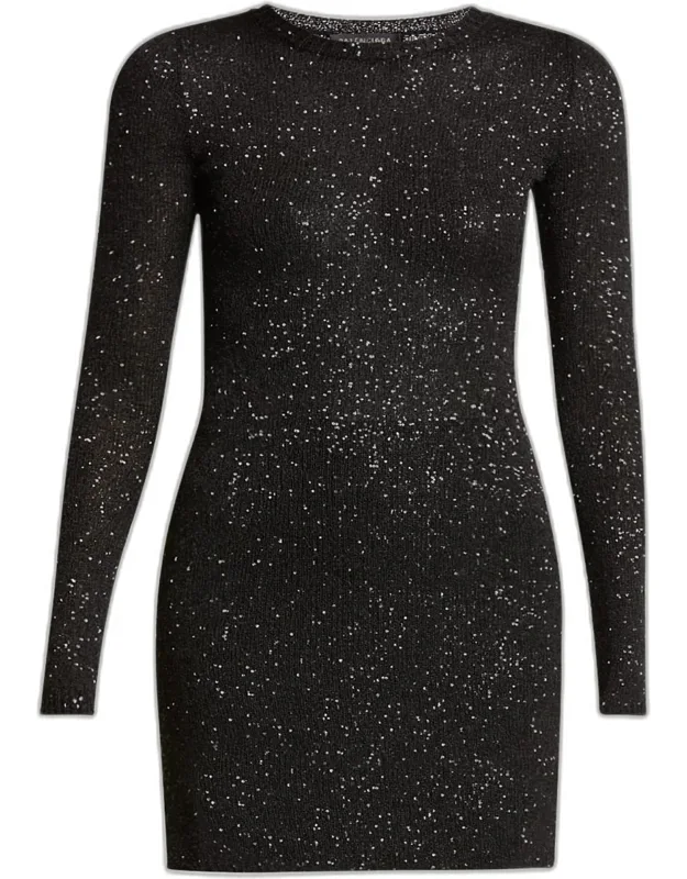 Sequined Knit Mini Long Sleeve Dress