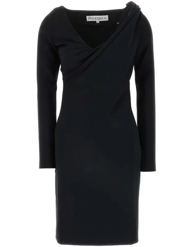 Jw Anderson Mini Dress With Deep V-neckline And Intricate Draping