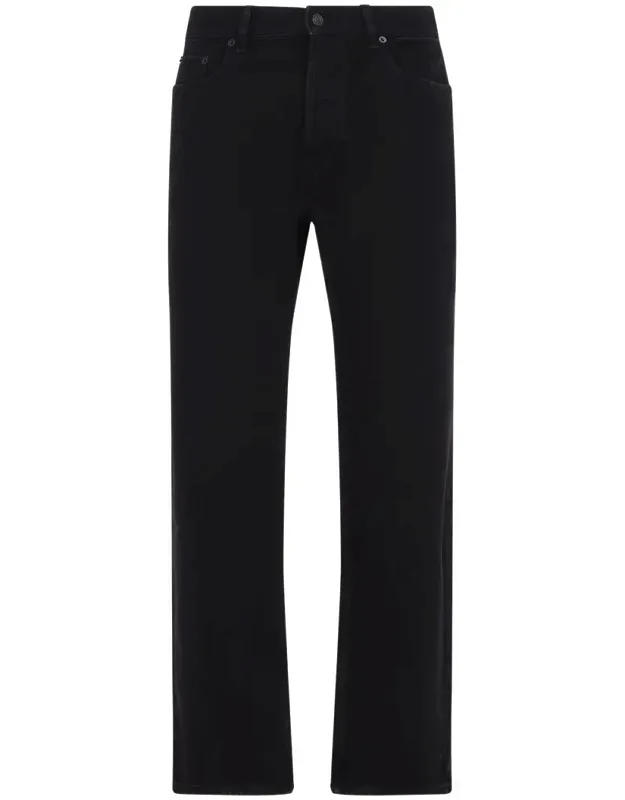 Pants Black Cotton Denim Mid-waist