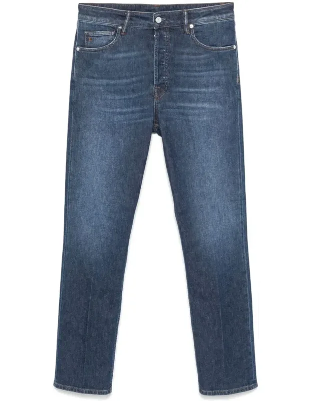 Jeans With Indigo Button Closure And Five Pocket Design
