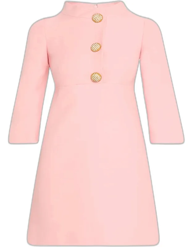 Funnel-neck Crystal Button Mini Dress