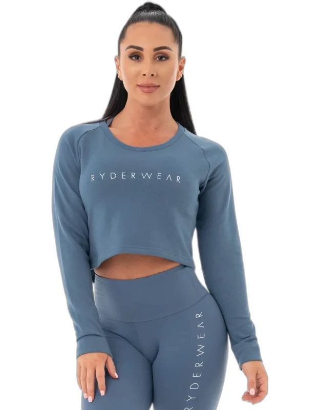 Ryderwear Staples Cropped Sweater With Breathable Mesh Back Panel And Lightweight Cotton Blend Fleece