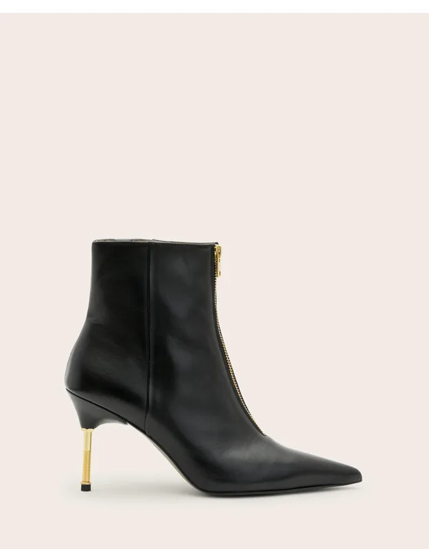 Pointed Zip Up Leather Boots