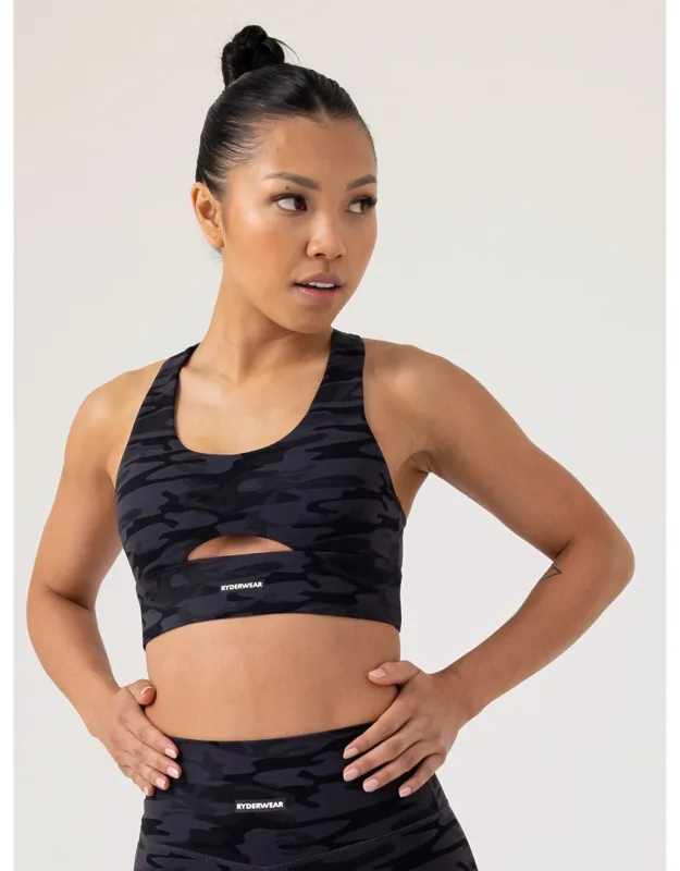 Ryderwear Base Racer Back Sports Bra - Camo With Keyhole Ventilation And All-day Comfort