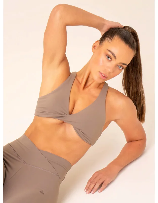 Momentum Twist Sports Bra - Low V-neck, Flattering Twist Detail