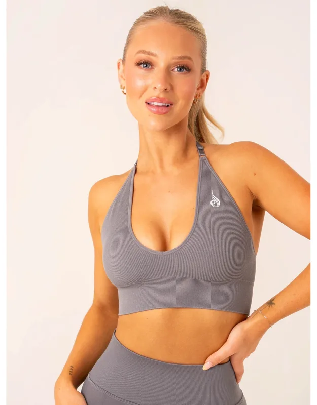 Ryderwear Lift Rib Seamless Halter Sports Bra - Adjustable Halter Strap, Flattering V-neck