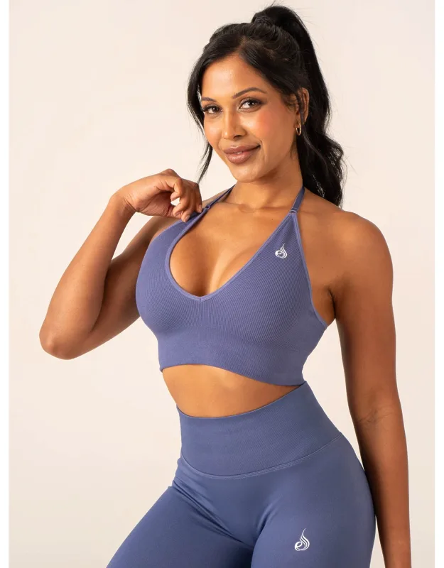Ryderwear Lift Rib Seamless Halter Sports Bra - Adjustable Halter Strap, Removable Padding