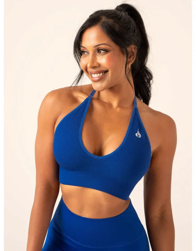 Lift Rib Seamless Halter Sports Bra - Adjustable Halter Strap, Removable Padding