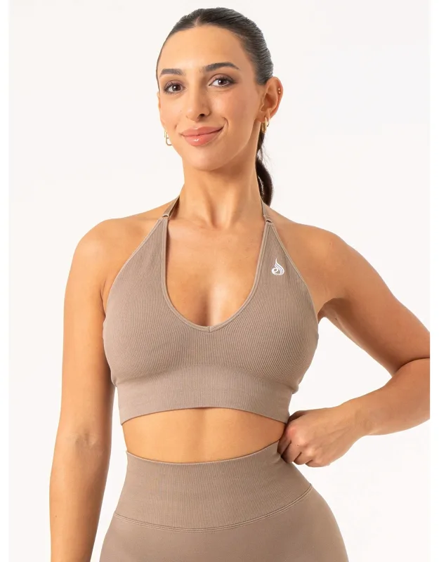 Lift Rib Seamless Halter Sports Bra - Adjustable Halter Strap, Removable Padding