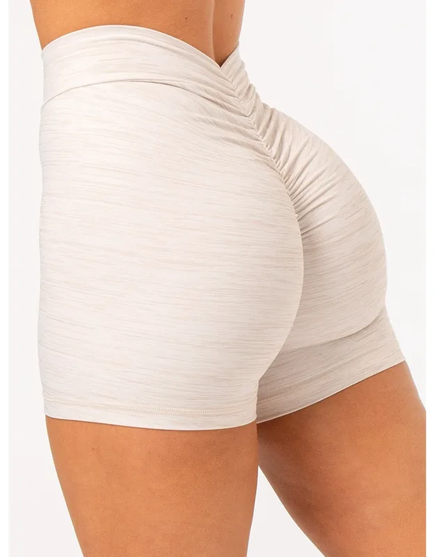 Nkd V Scrunch Shorts - Oat Marl, Foldover Waistband, Scrunch Bum