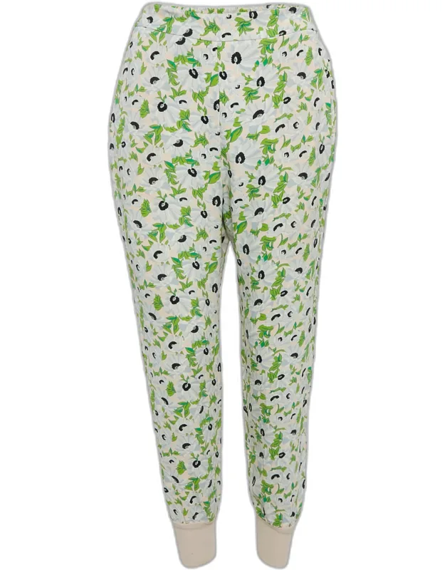 Multicolor Floral Print Crepe Trousers