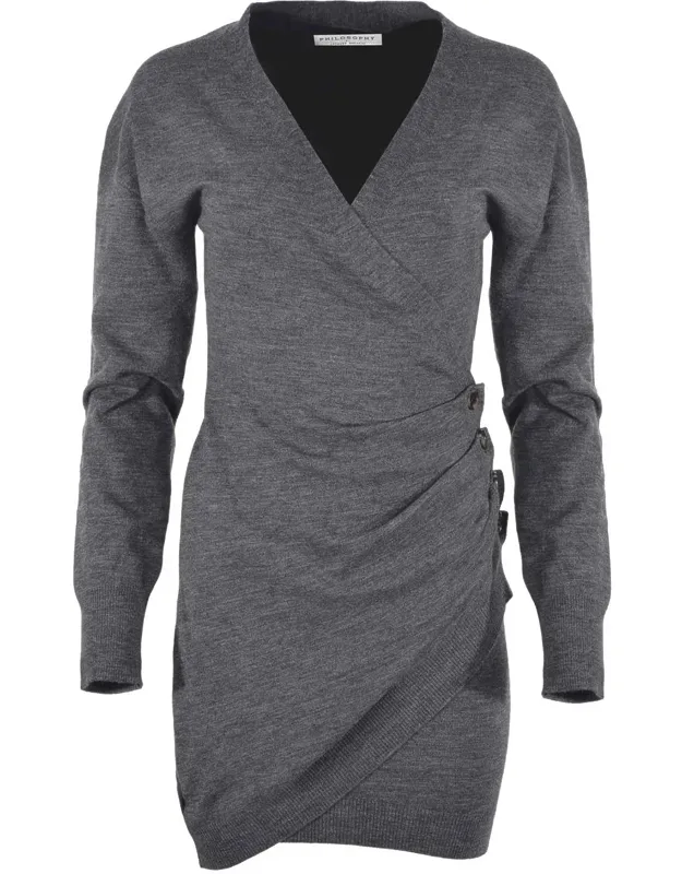 Philosophy Di Lorenzo Serafini Wool Blend Dress With V-neck And Wrap Closure