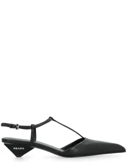 Leather Slingback Pumps With Adjustable Ankle Strap