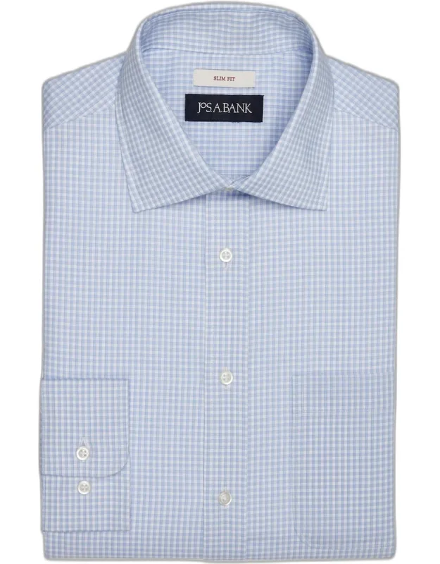 Slim Fit Spread Collar Mini Check Dress Shirt