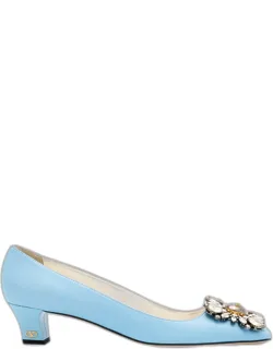 Leather Crystal Ornament Pump