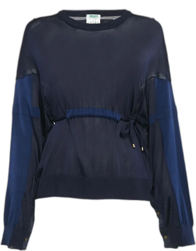 Knit Drawstring Sheer Sweater