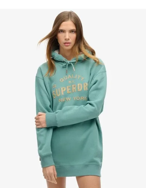 Luxe Metallic Logo Hooded Dress