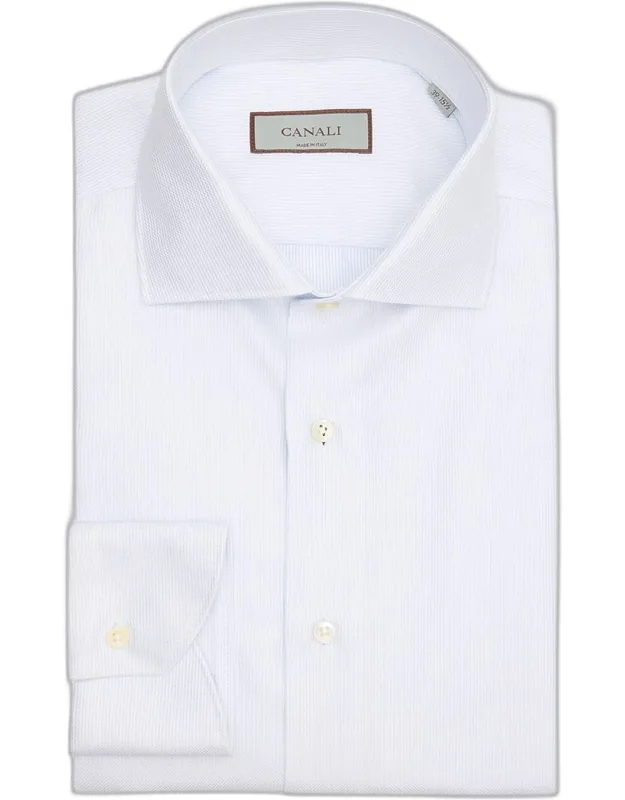 Cotton Micro-structure Dress Shirt With Spread Collar And Button Placket