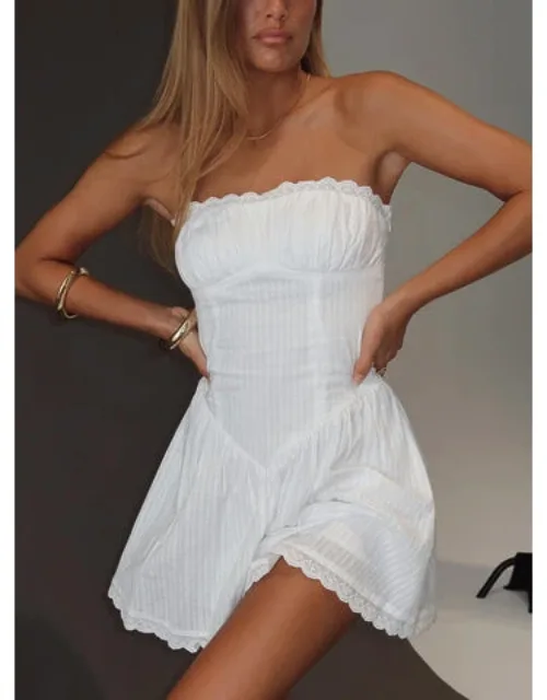 Strapless Mini Dress With Crochet Trim And Ruched Bust