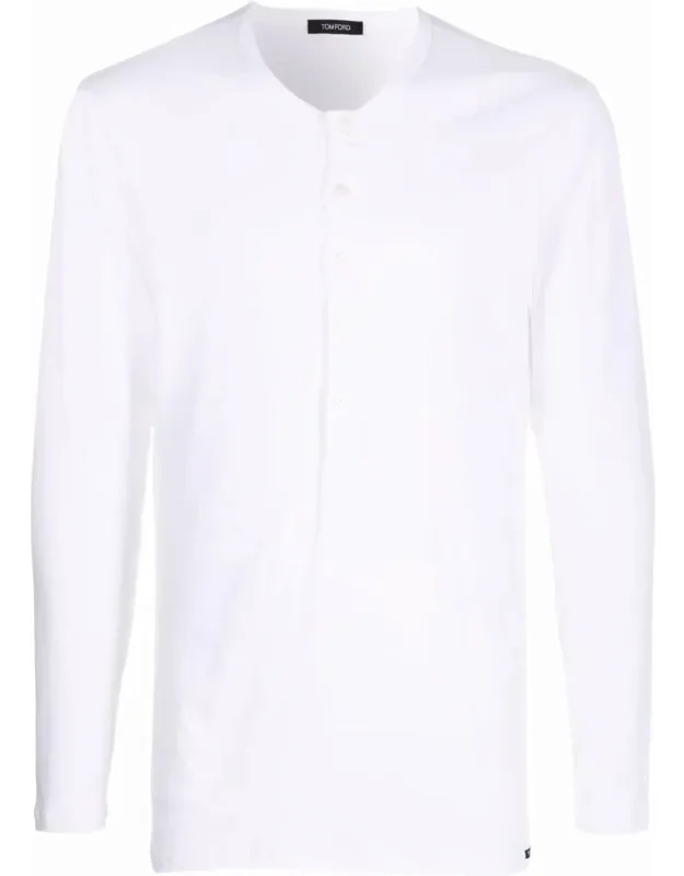 Henley-neck Long-sleeved Jersey T-shirt