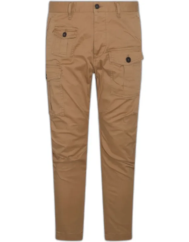 Light Brown Cotton Blend Cargo Trousers