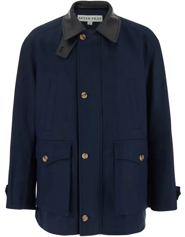 Jacket With Leather Collar And Welt Chest Pockets In Cotton
