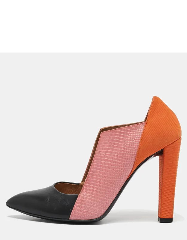 Lizard Embossed And Leather Block Heel Pumps