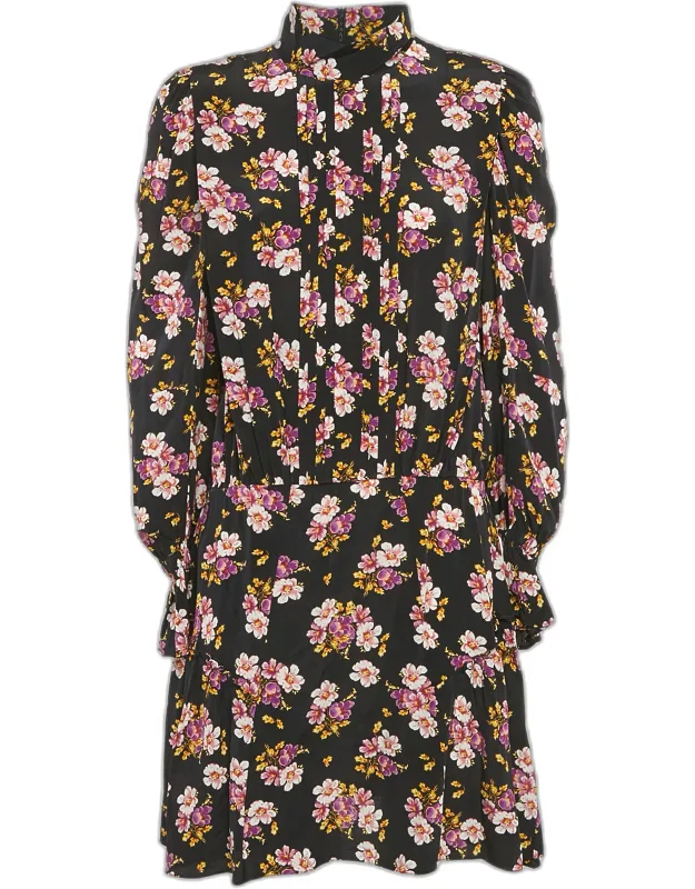 Floral Print Silk Pleated Dress
