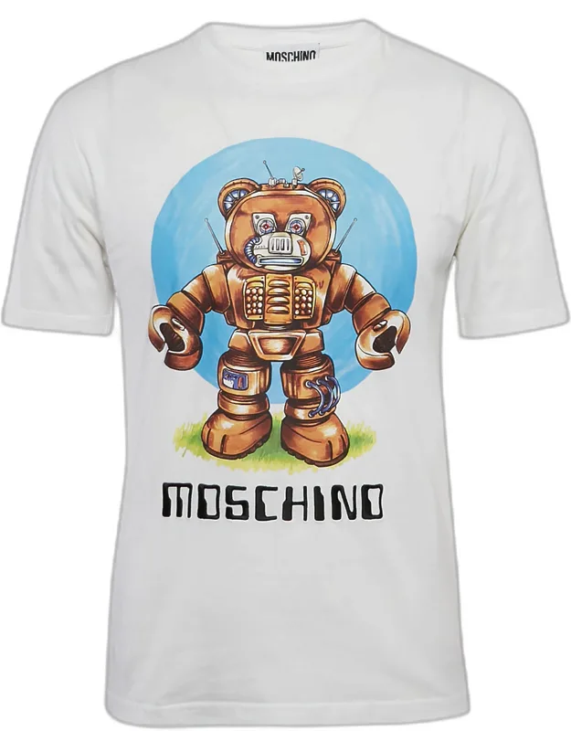 Robot Teddy Print Cotton Crew Neck T-shirt