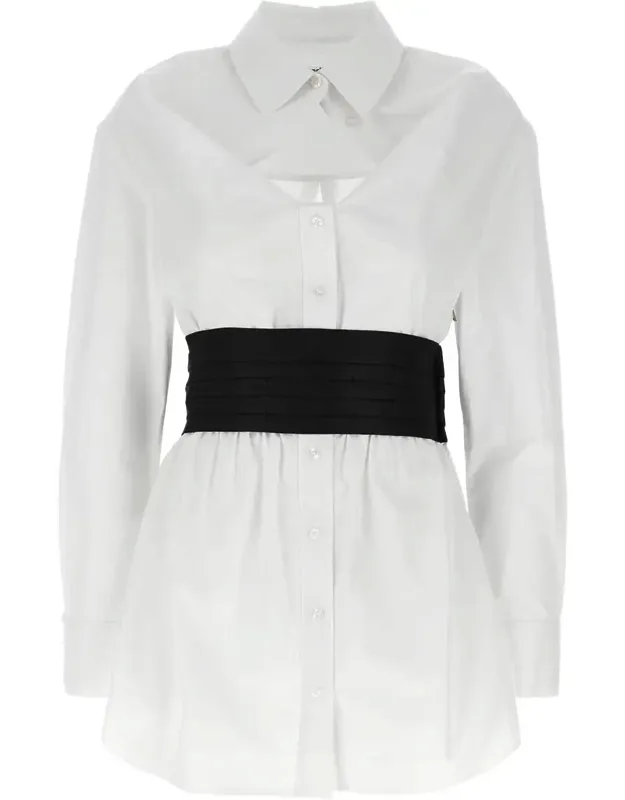 Shirt Dress With Elastic Belt And Long Sleeves