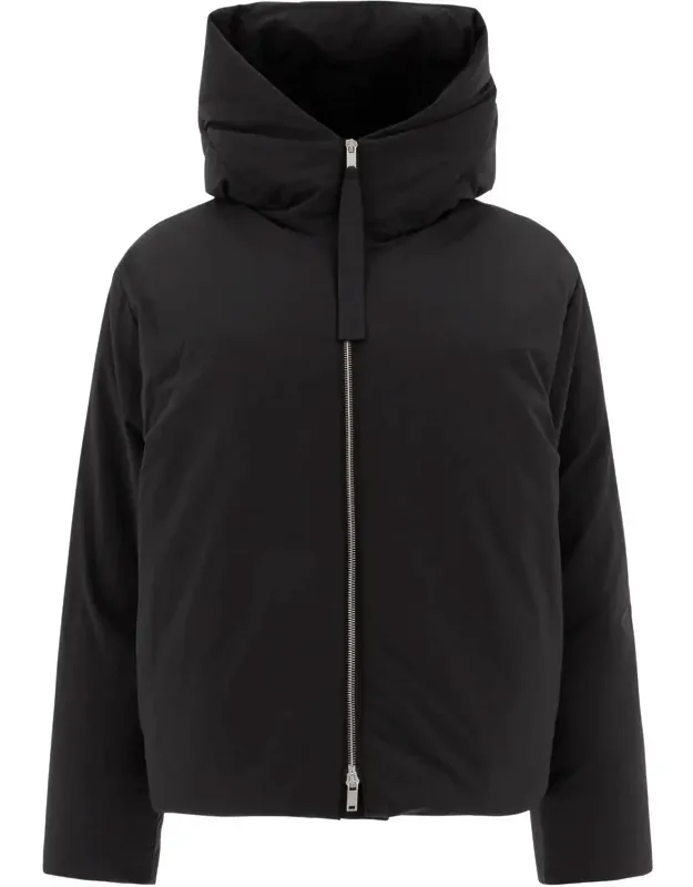 Coat With Frontal Zip Closure And Hood Detail