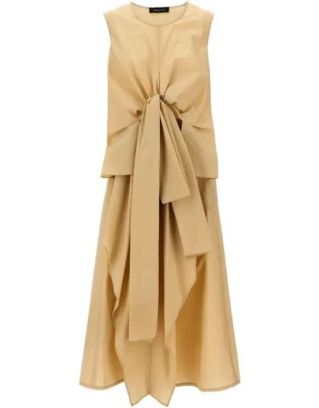 Cotton Midi Dress With Knot And Cut-out Detailing