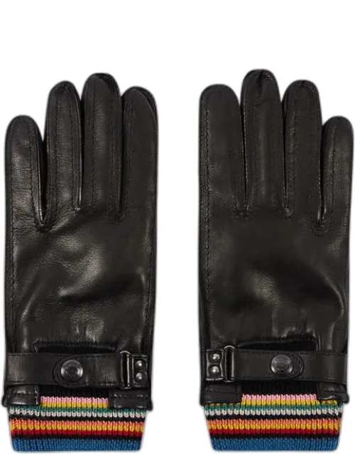 Leather 'signature Stripe' Cuff Gloves